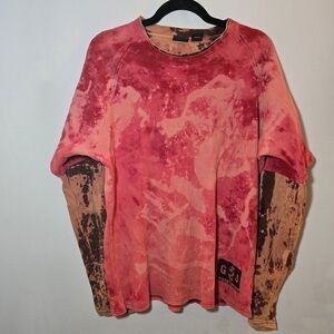 GUESS Dragons Vintage 100% Cotton 90s 2000s Tie Dye Layered T Shirt Thermal sz L